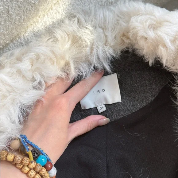 IRO Charcoal Jacket with Cream Faux Fur Collar NWOT - Picture 5 of 8